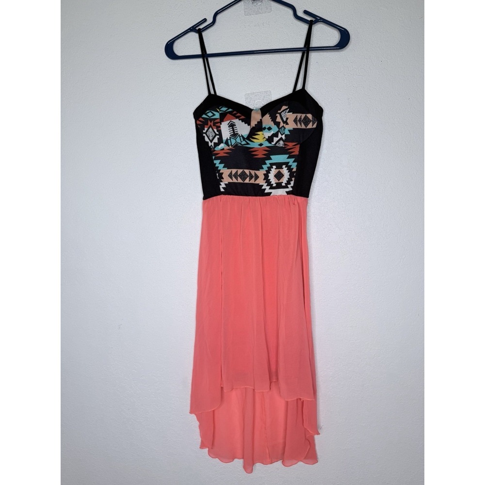 Sheer Pink Aztek Strappy Midi Dress S Flowy Festival High Low Western
